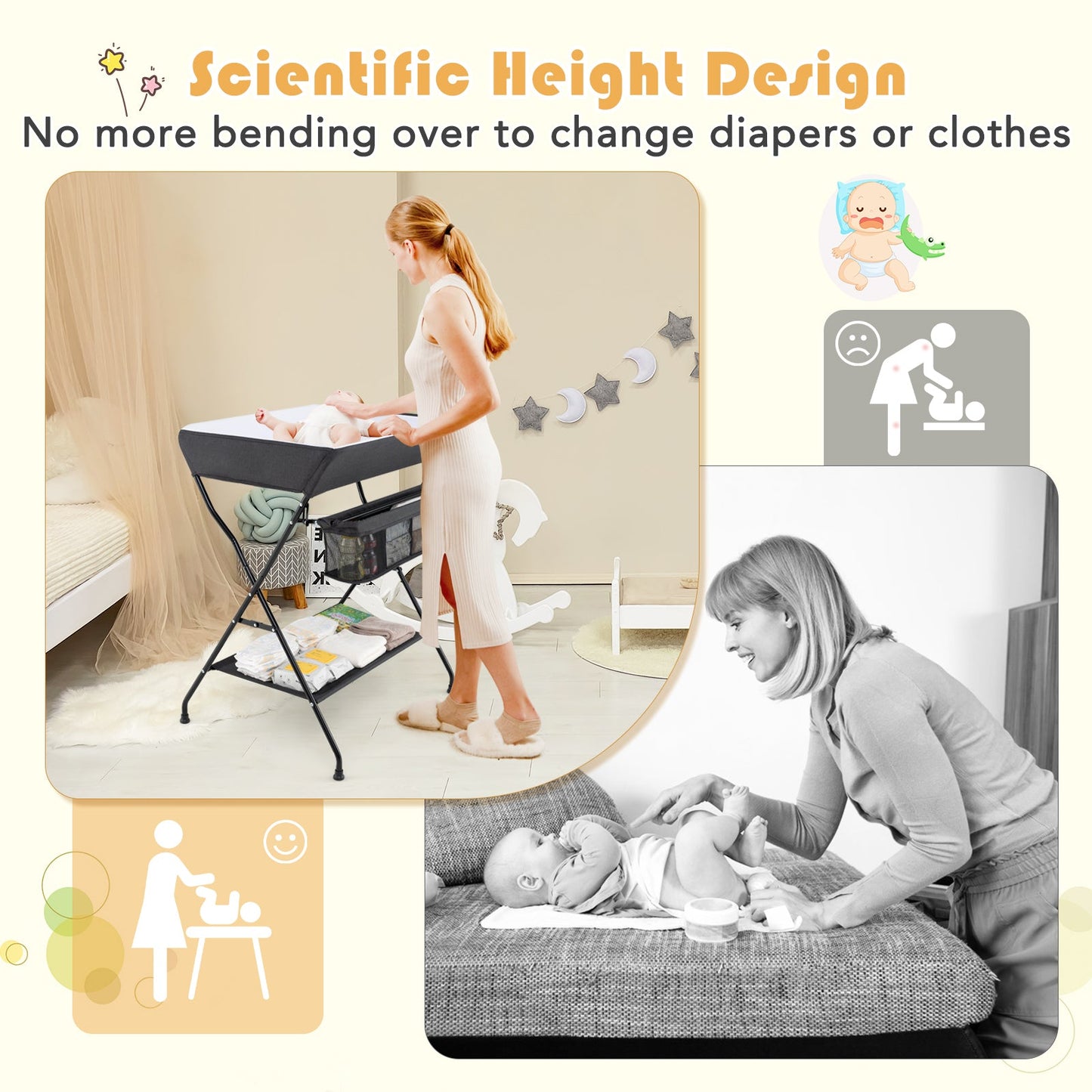 Gbruno Folding Diaper Changing Table - Black