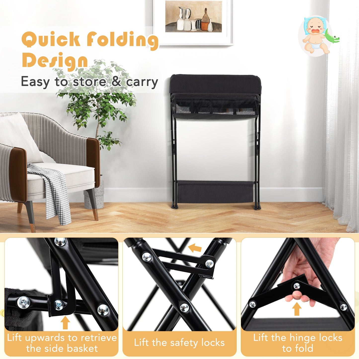 Gbruno Folding Diaper Changing Table - Black