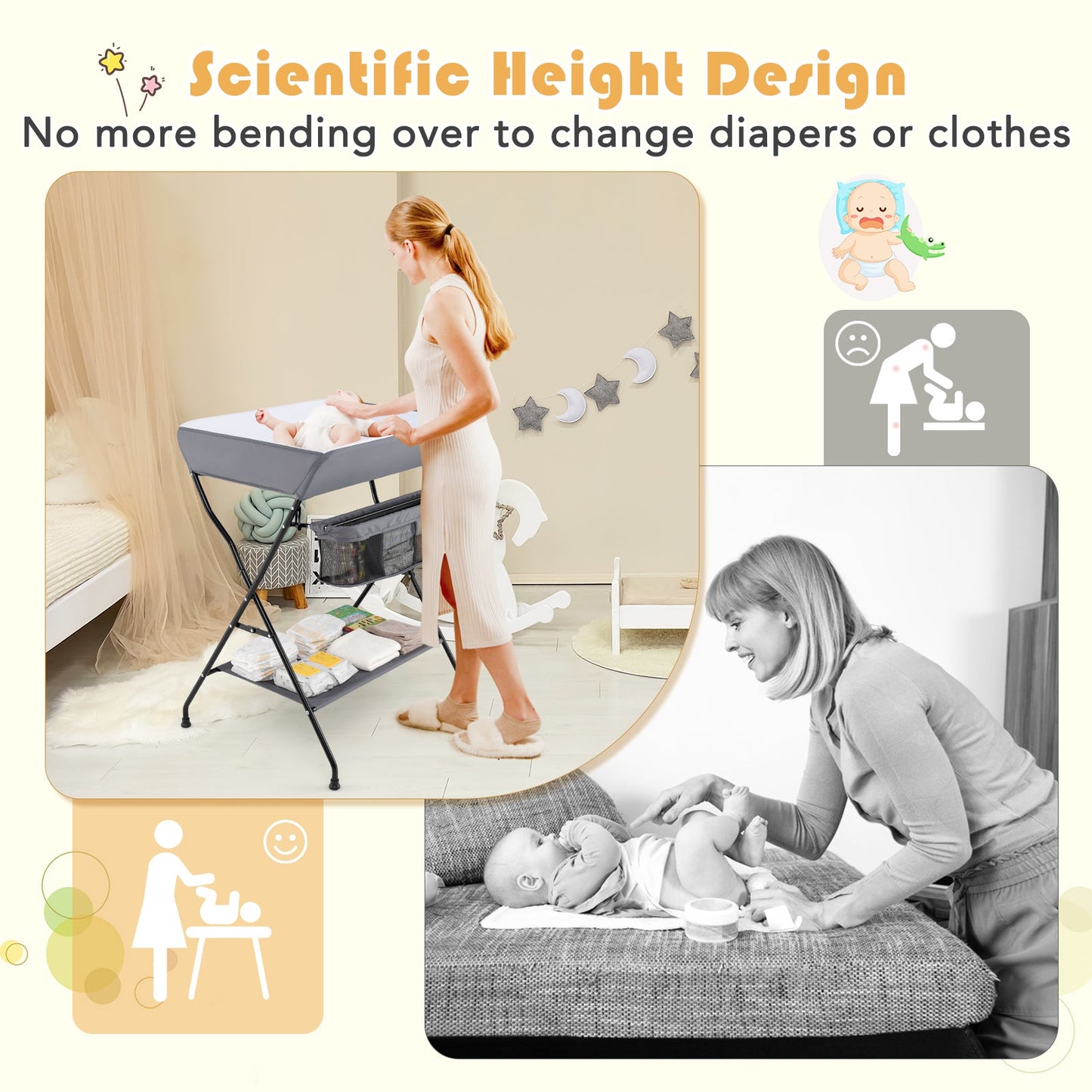 Premium Folding Diaper Changing Table - Gray