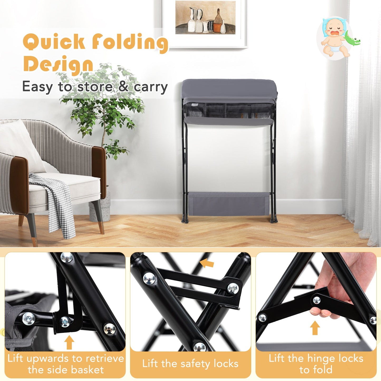 Premium Folding Diaper Changing Table - Gray