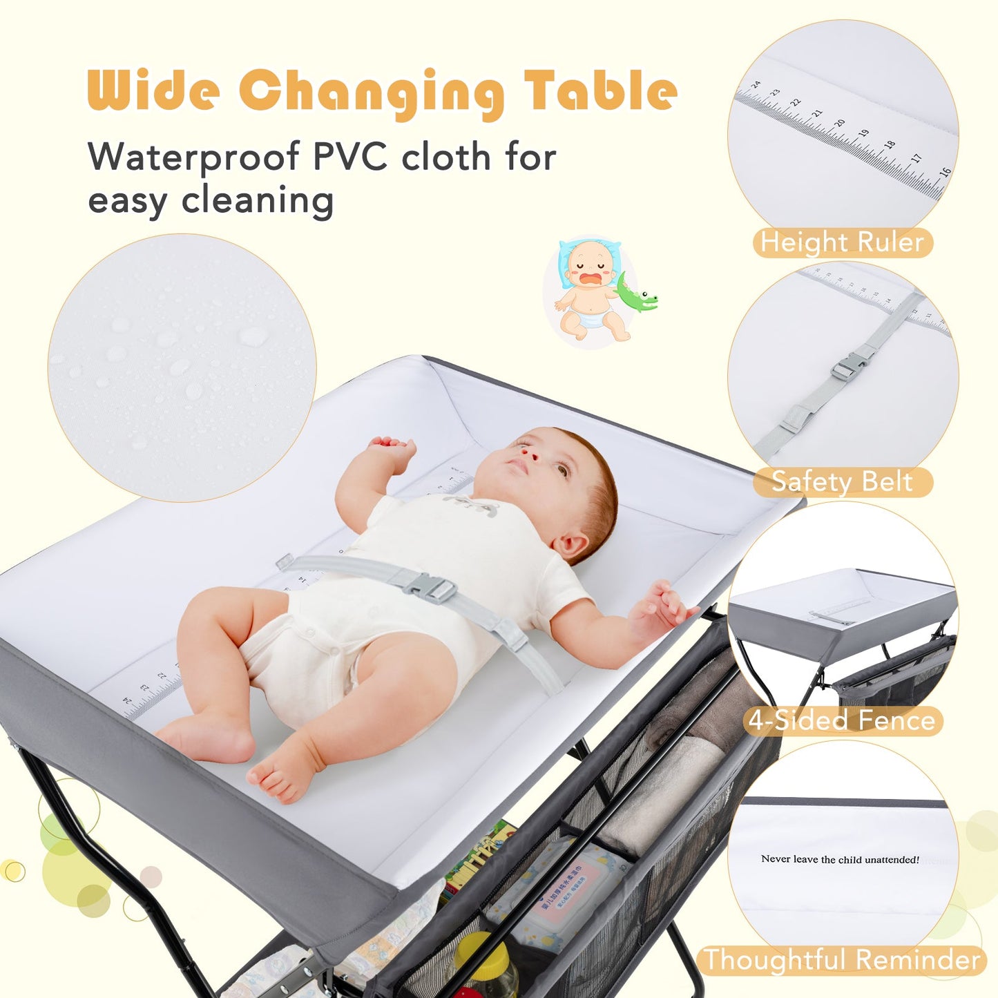 Premium Folding Diaper Changing Table - Gray