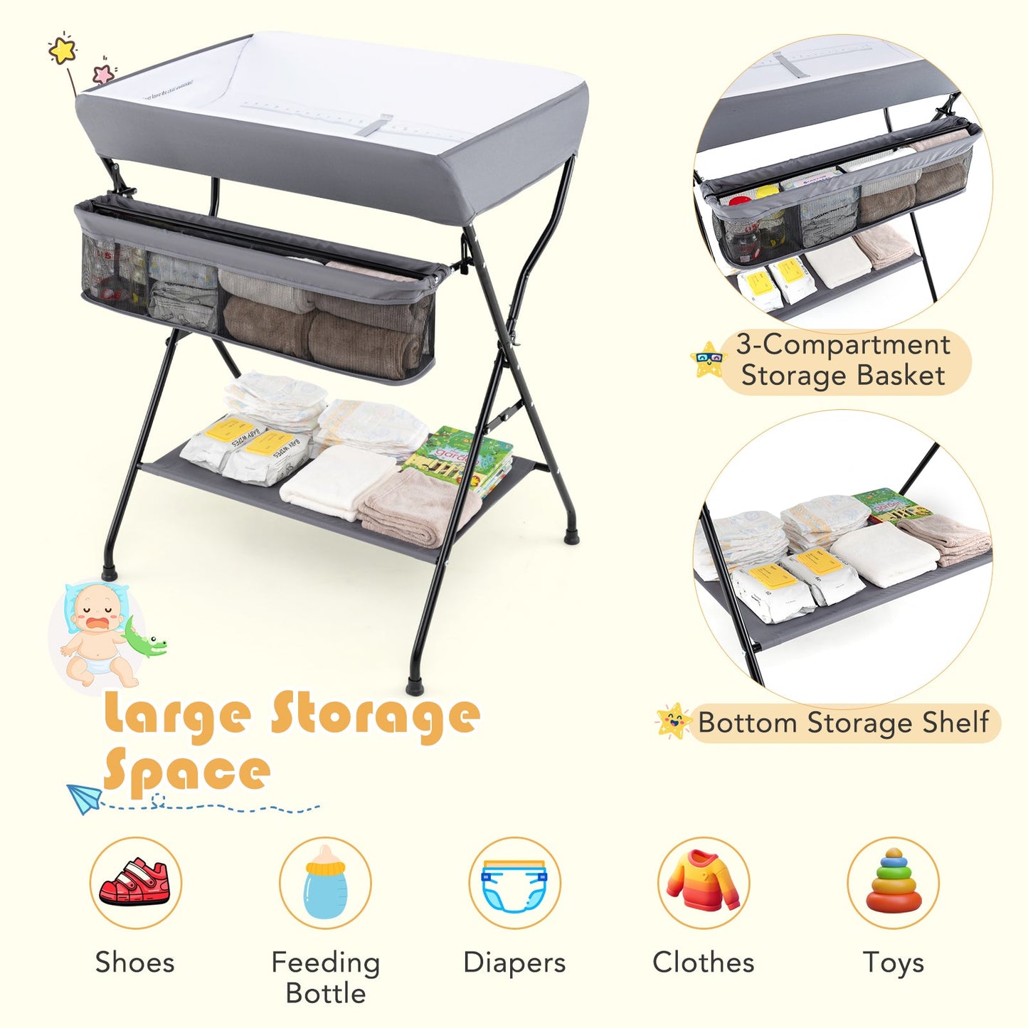 Premium Folding Diaper Changing Table - Gray