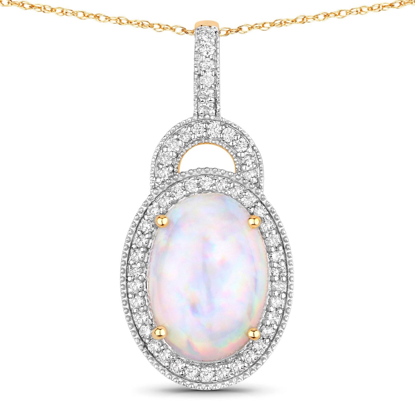 3.30 Carat Genuine Ethiopian Opal and White Diamond Pendant