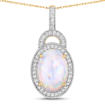 Pendentif en Opale Éthiopienne et Diamants Blancs de 3,30 Carats