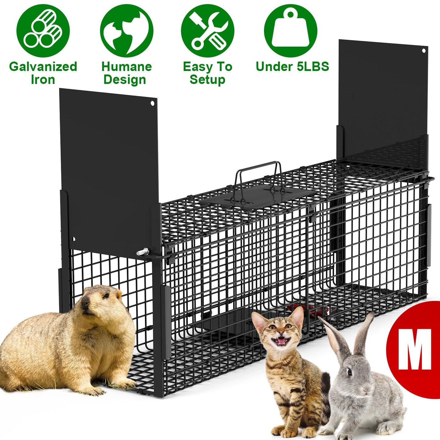 32in 2-Door Live Animal Cage Trap for Small Animals
