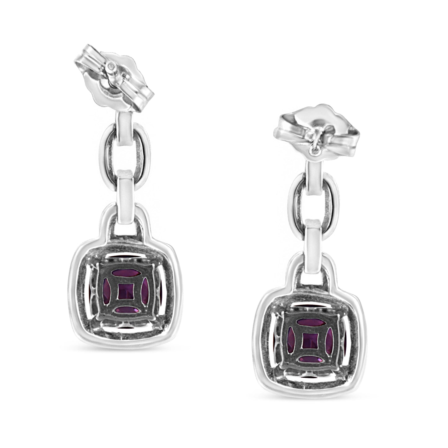 Pendientes de Acero Inoxidable de Plata .925 con Amatista Púrpura y Acentos de Diamante
