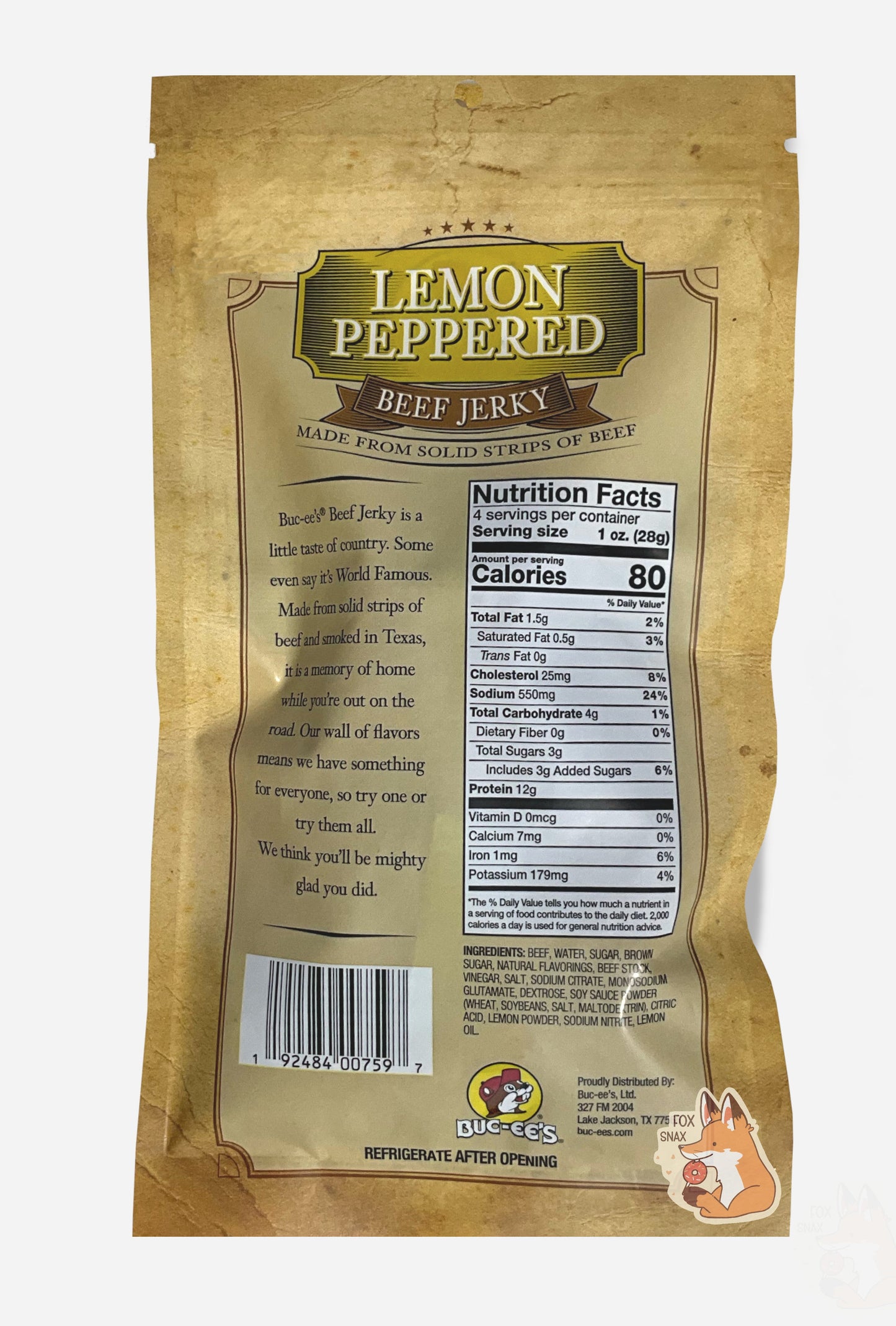 Buc-ee's Lemon Peppered Beef Jerky - 4 oz