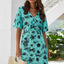 Backless Ruffled Printed V-Neck Dress - Korvel