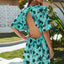 Backless Ruffled Printed V-Neck Dress - Korvel