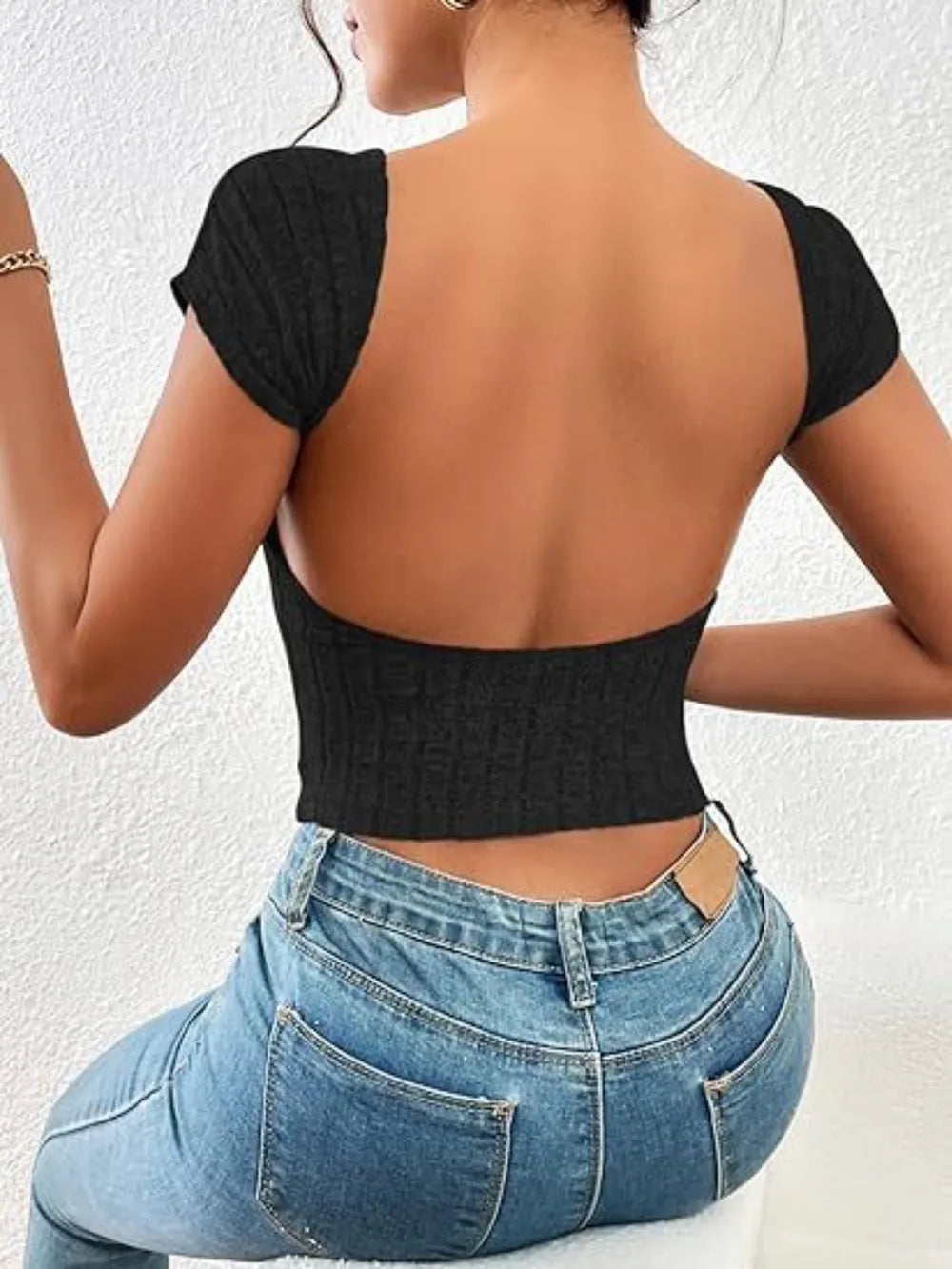 Elegant Backless Short Sleeve T-Shirt