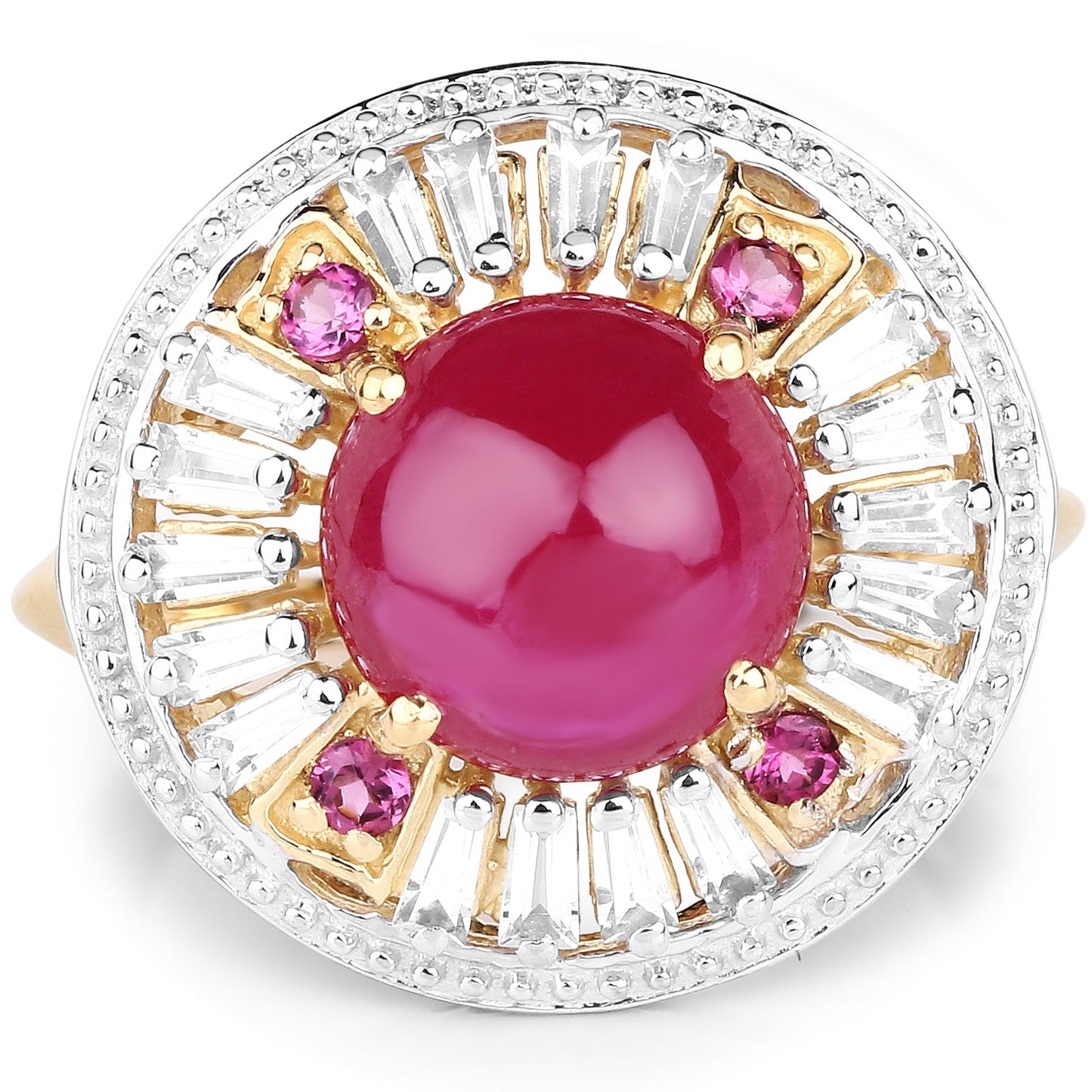 14K Yellow Gold Plated 8.91 Carat Ruby & Topaz Cocktail Ring