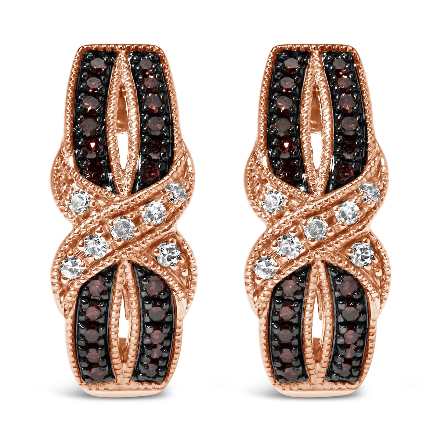 Boucles d'oreilles J-Hoop en or rose 10K avec diamants en croix