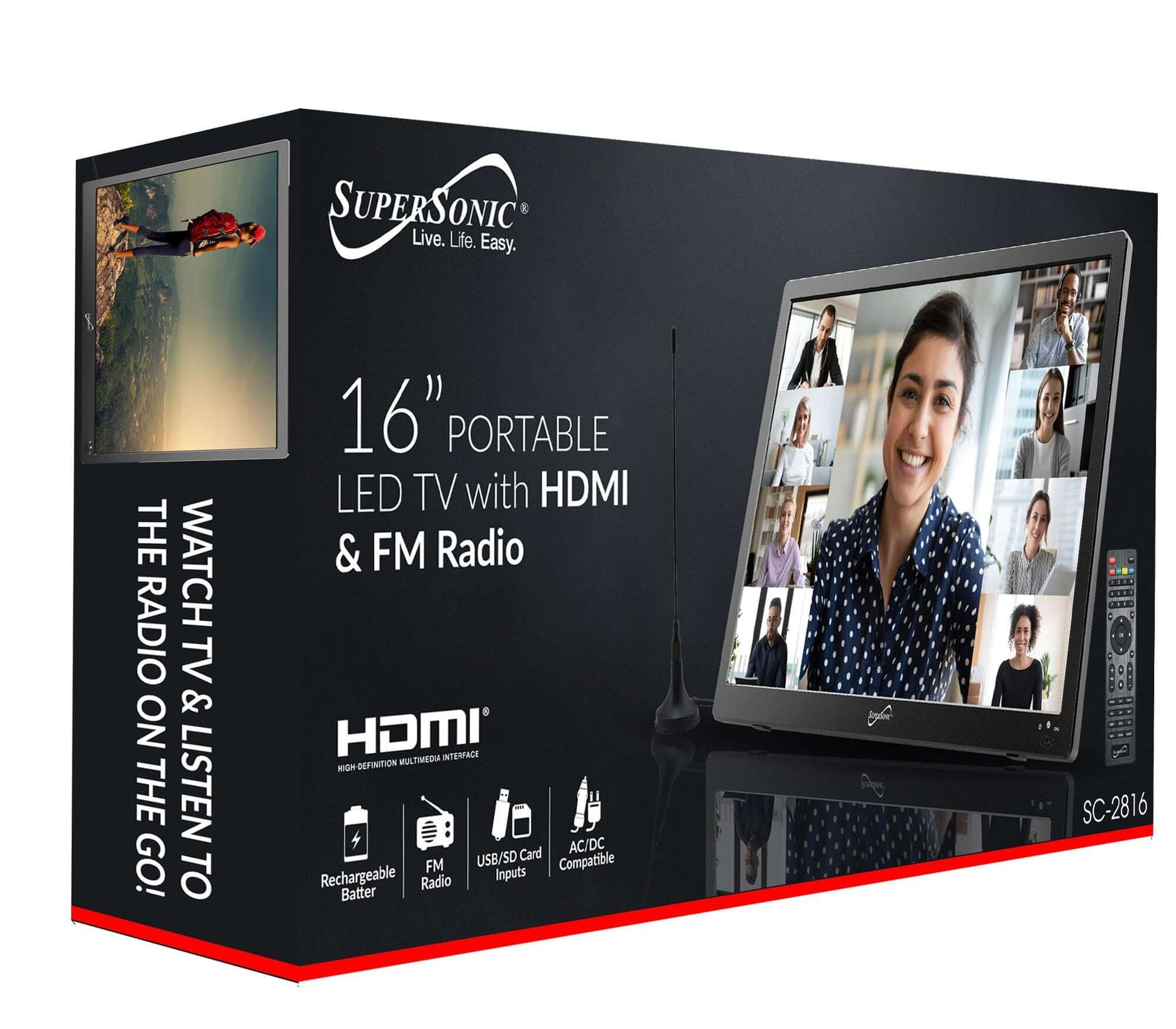 16" Supersonic Portable 12 Volt Digital LED TV with USB, SD, and HDMI Input - Korvel