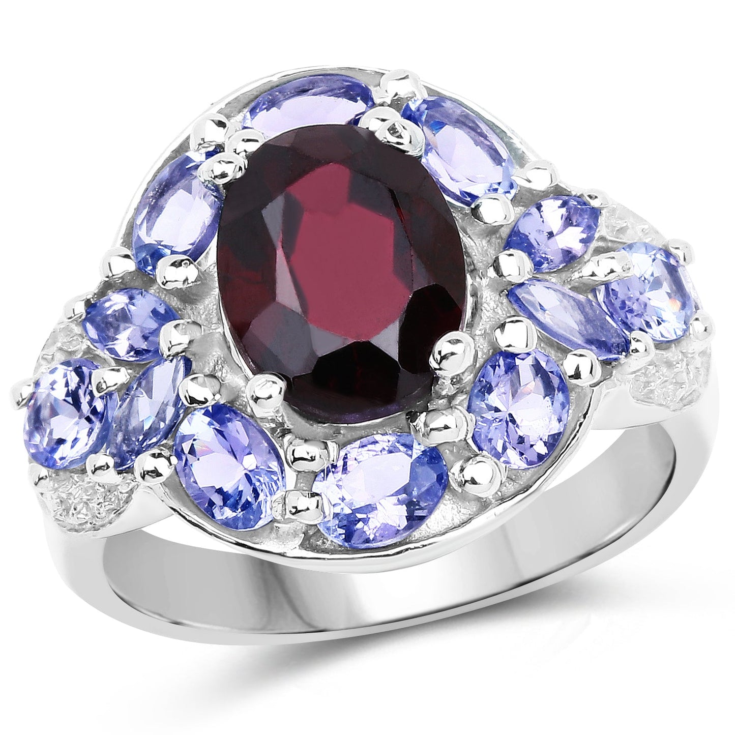 Bague en argent sterling avec grenat de 4,20 carats, tanzanite et topaze blanche