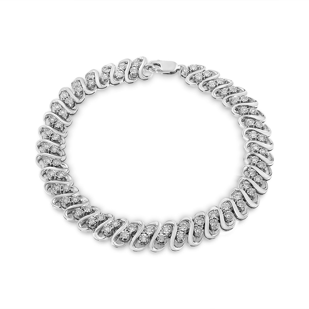 .925 Sterling Silver Diamond Double Row S-Link Bracelet - 7.5 Inches