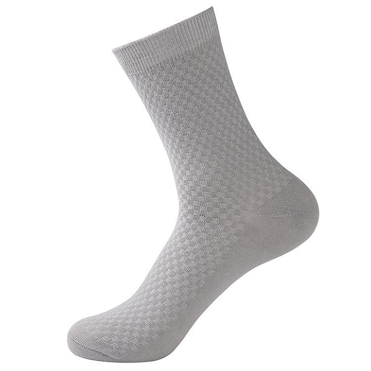 Men's Bamboo Fiber Crew Socks - Dark Flower Grid Design