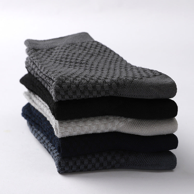 Men's Bamboo Fiber Crew Socks - Dark Flower Grid Design