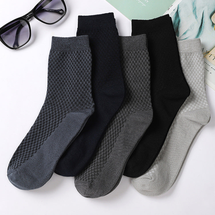 Men's Bamboo Fiber Crew Socks - Dark Flower Grid Design