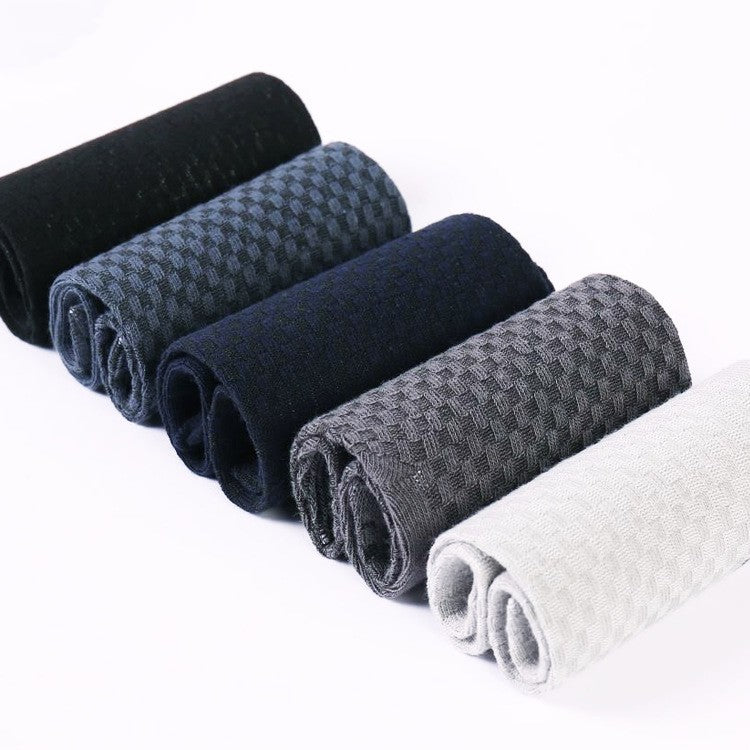 Men's Bamboo Fiber Crew Socks - Dark Flower Grid Design