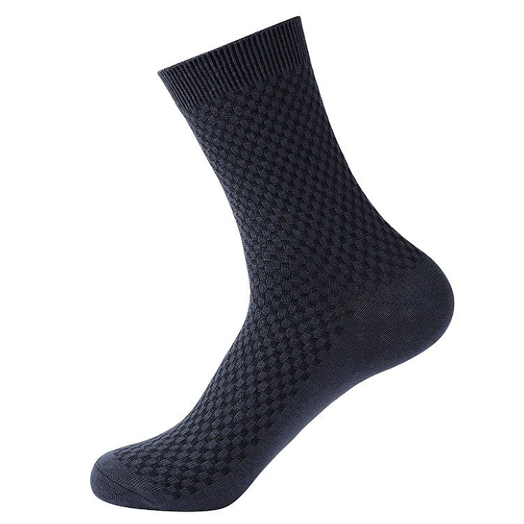 Men's Bamboo Fiber Crew Socks - Dark Flower Grid Design