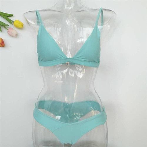 Ribbed Tie Side Classic Bikini Set for Women