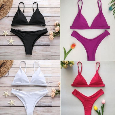 Conjunto de Bikini Clásico con Lazos Lateral Acanalado para Mujeres