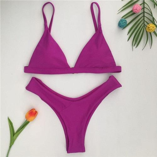 Ribbed Tie Side Classic Bikini Set for Women