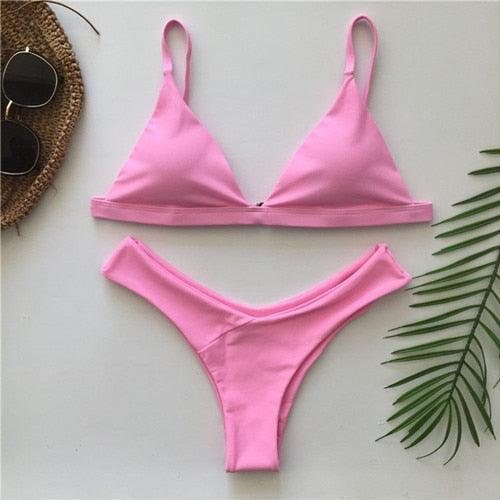 Ribbed Tie Side Classic Bikini Set for Women
