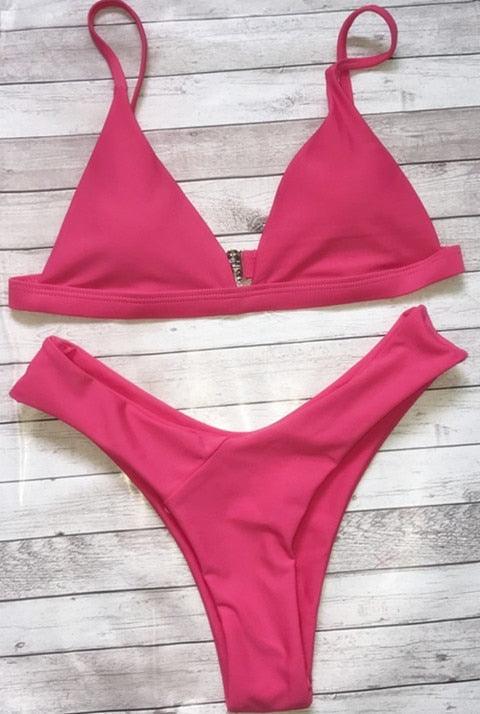 Ribbed Tie Side Classic Bikini Set for Women