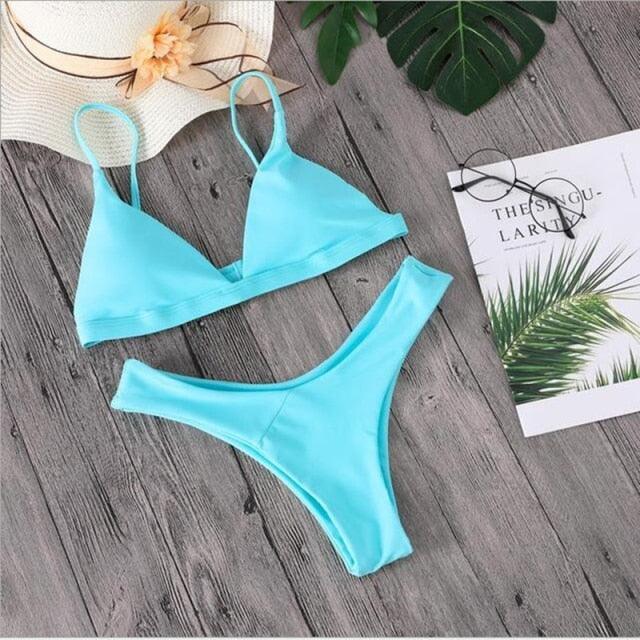 Ribbed Tie Side Classic Bikini Set for Women