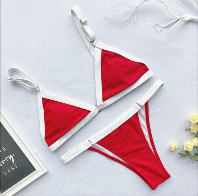 Ribbed Tie Side Classic Bikini Set for Women