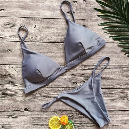 Ribbed Tie Side Classic Bikini Set for Women
