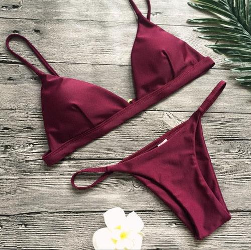 Ribbed Tie Side Classic Bikini Set for Women