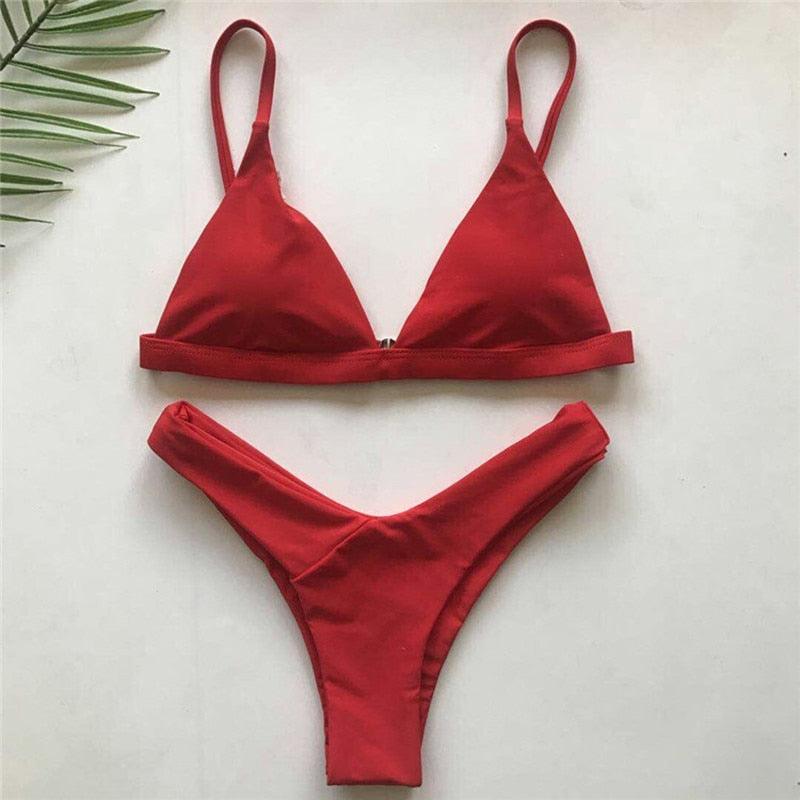 Ribbed Tie Side Classic Bikini Set for Women