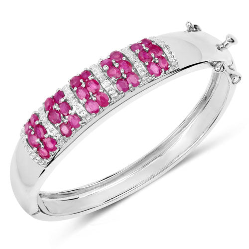 Bracelet en argent sterling avec rubis véritable de 6,65 carats et topaze blanche