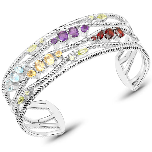 4.82 Carat Genuine Multi-Stone .925 Sterling Silver Cuff Bangle