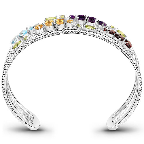 4.82 Carat Genuine Multi-Stone .925 Sterling Silver Cuff Bangle