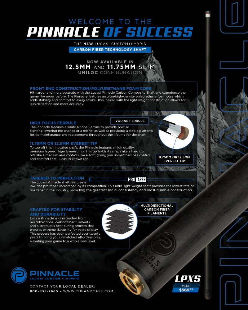 Lucasi Pinnacle LP20 Midnight Black Cue with Advanced Carbon Fiber Shaft - Korvel