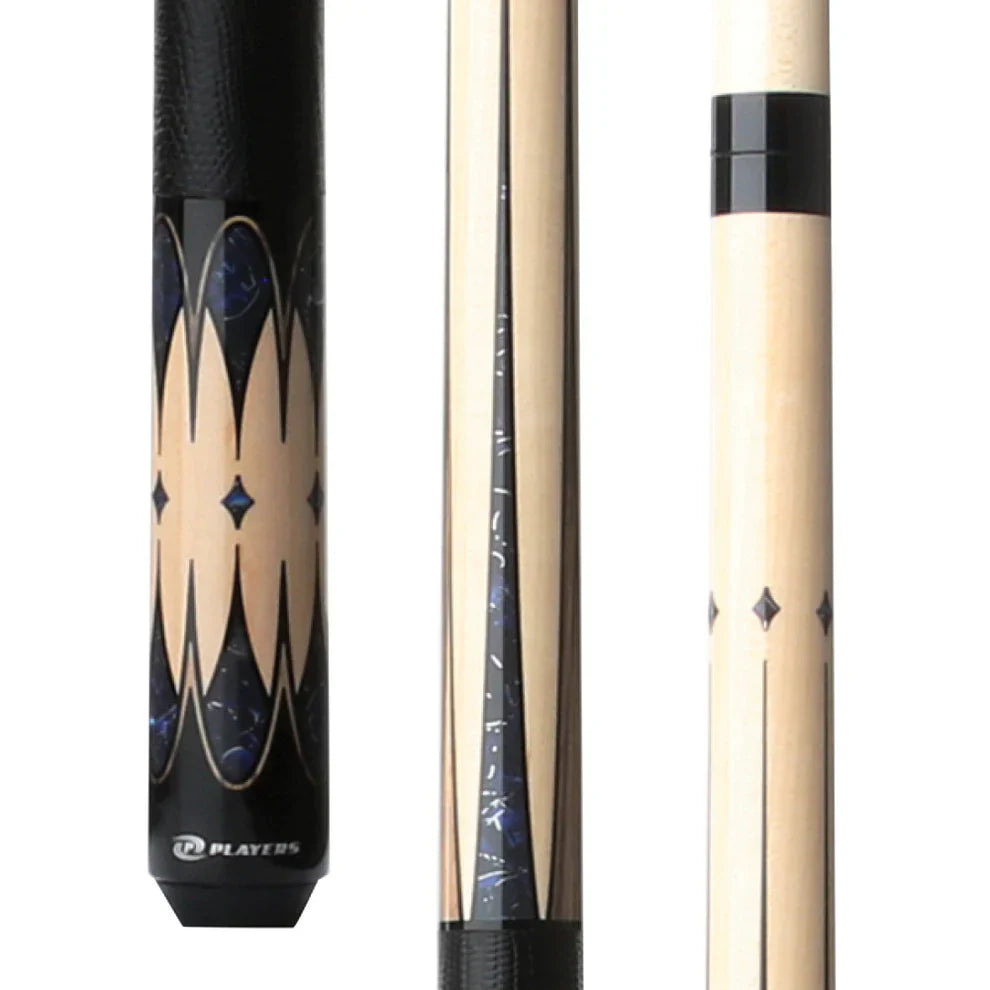 Premium Natural Maple Cue with Blue Stone Inlay & Black Linen Grip - 19oz - Korvel