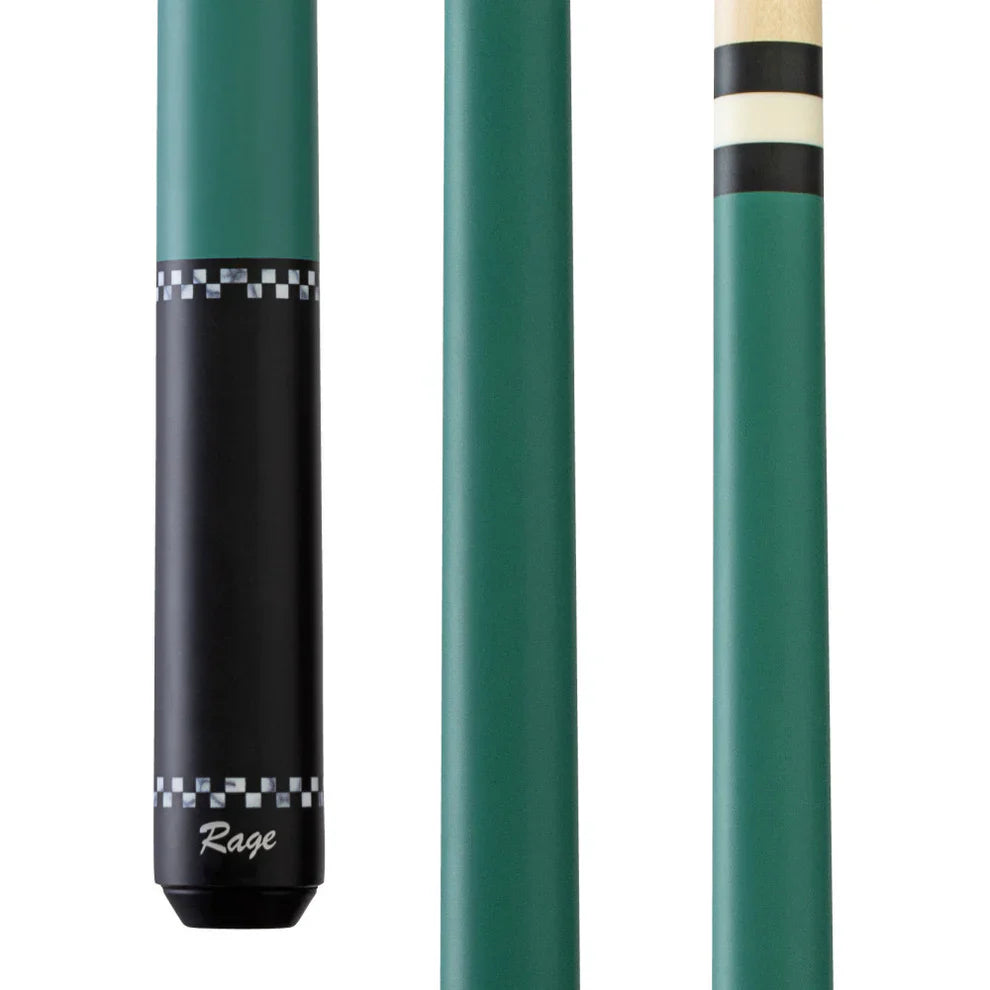 Premium Forest Green Checkered Cue Stick - No Wrap Design - Korvel