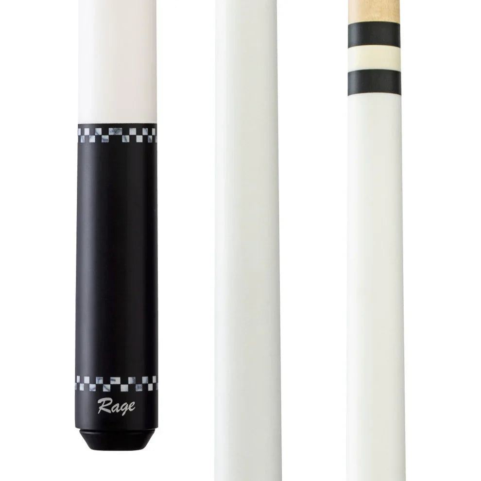 Premium Rage White Checkers Cue Stick - Wrapless Design - Korvel