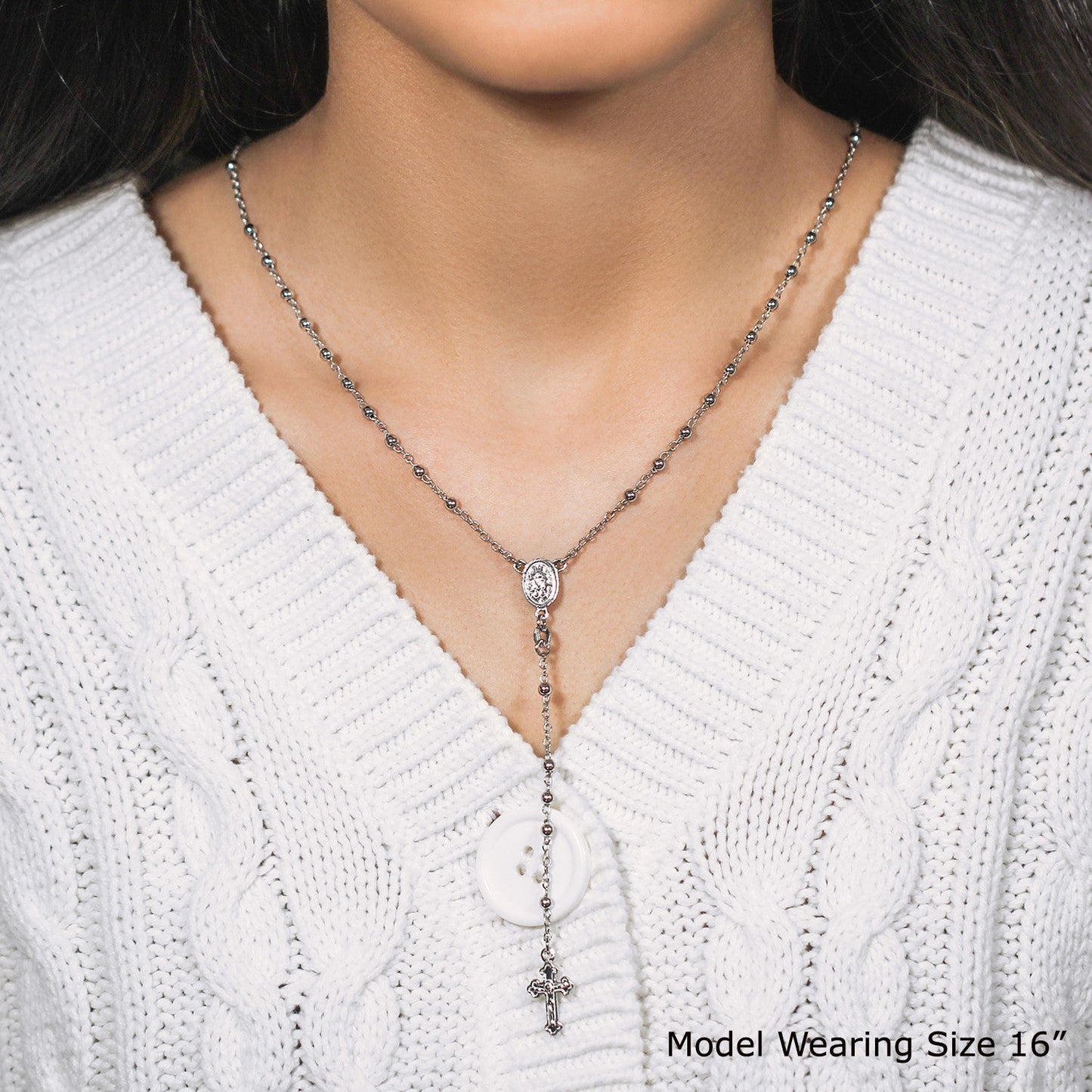 Elegant Sterling Silver Rosary Necklace with Fine Beads