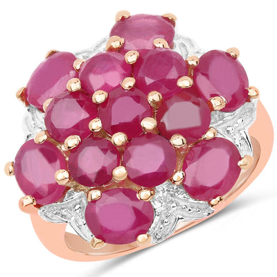 14K Rose Gold Plated Genuine Ruby Cluster Ring