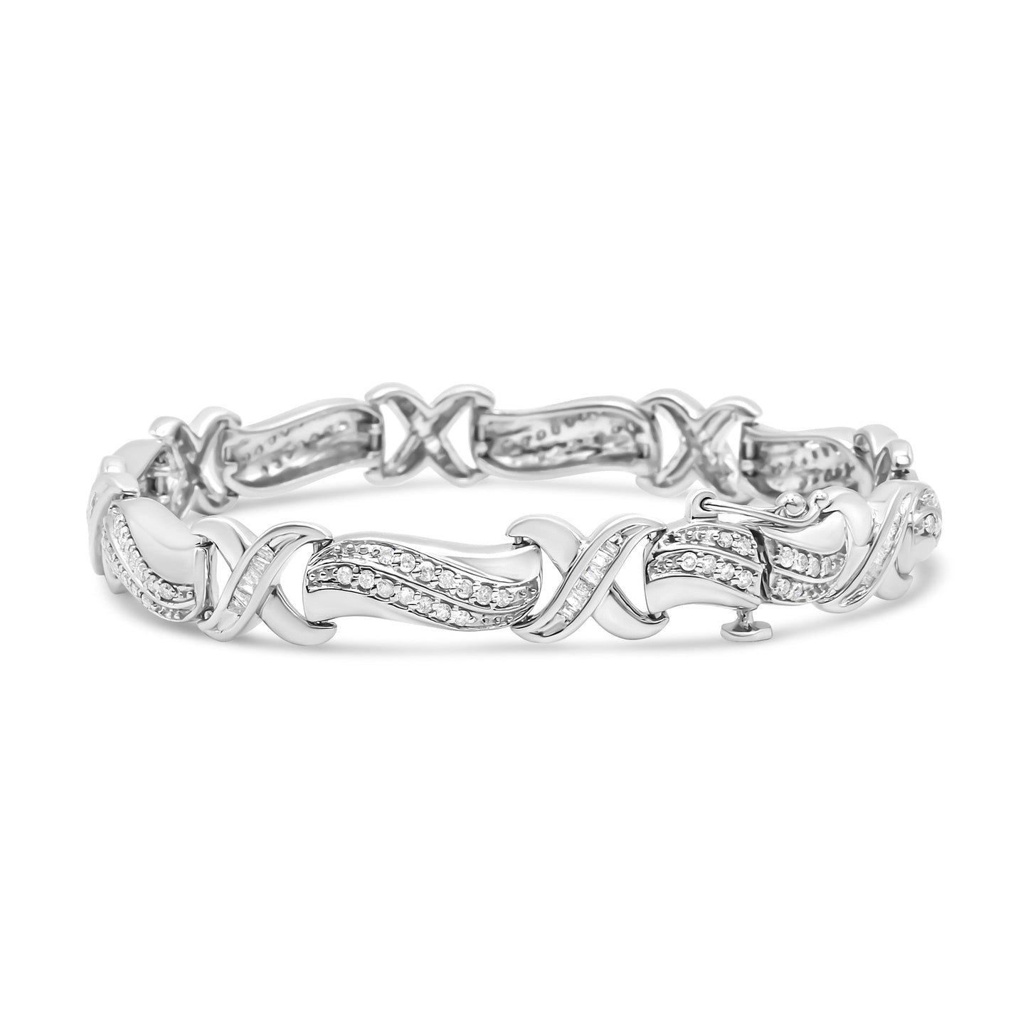 Pulsera de Tenis de Diamante Wave y X Link de Plata Esterlina .925 - 7"