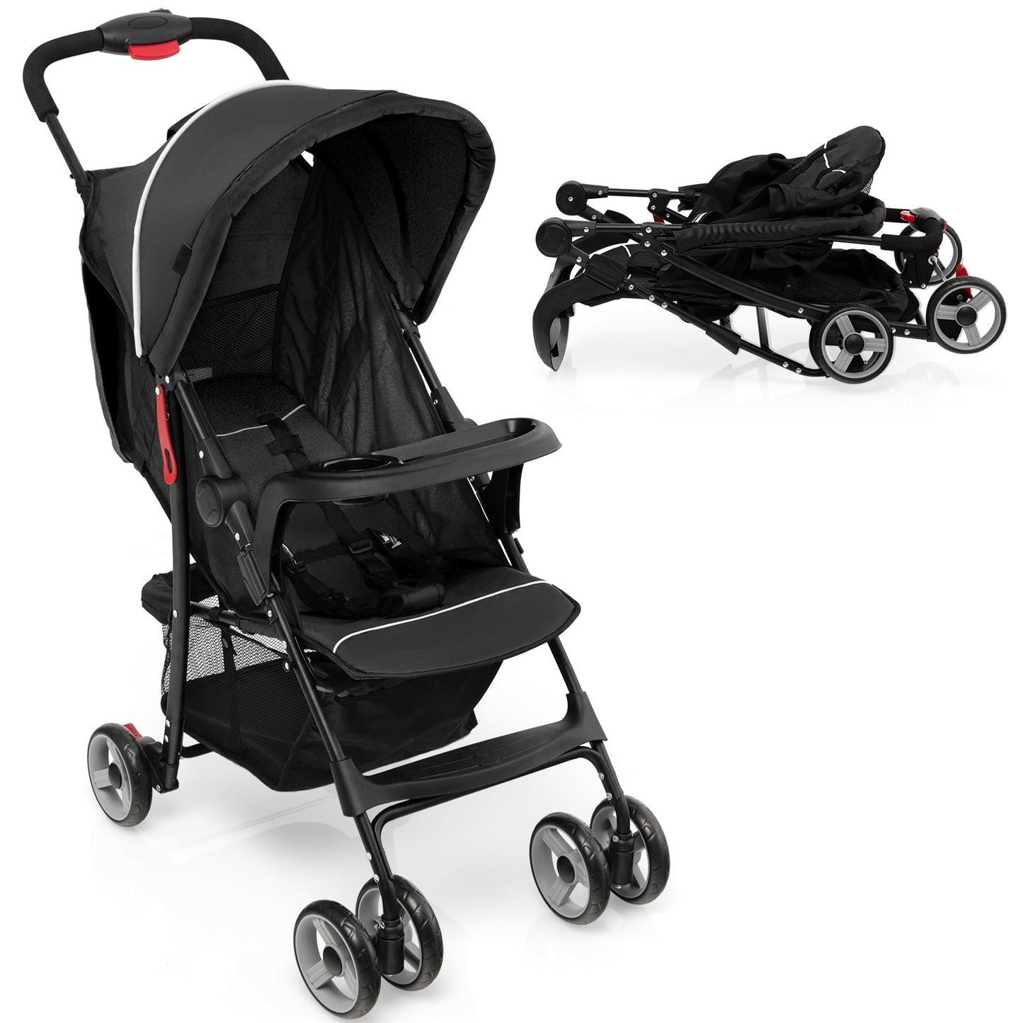 Carrito de Viaje Premium para Niños Pequeños con Capota - Negro