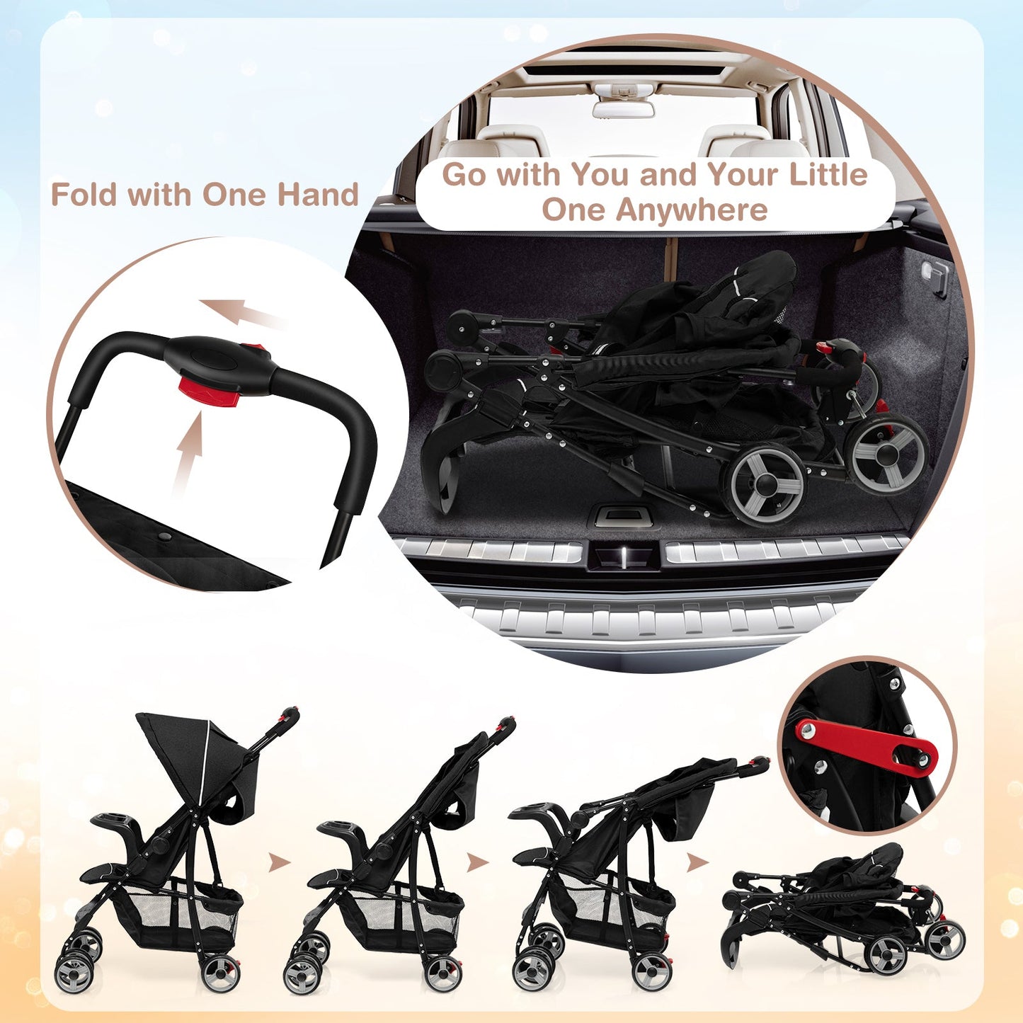 Carrito de Viaje Premium para Niños Pequeños con Capota - Negro