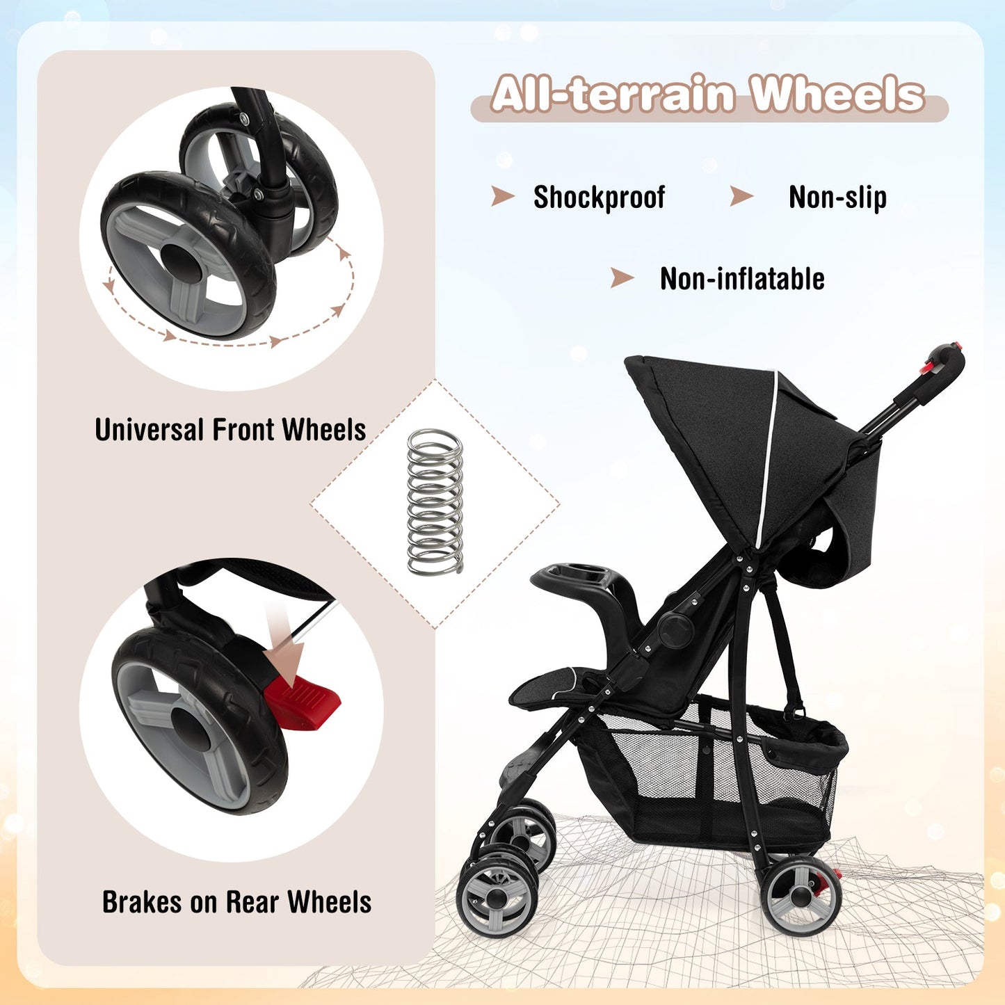 Carrito de Viaje Premium para Niños Pequeños con Capota - Negro