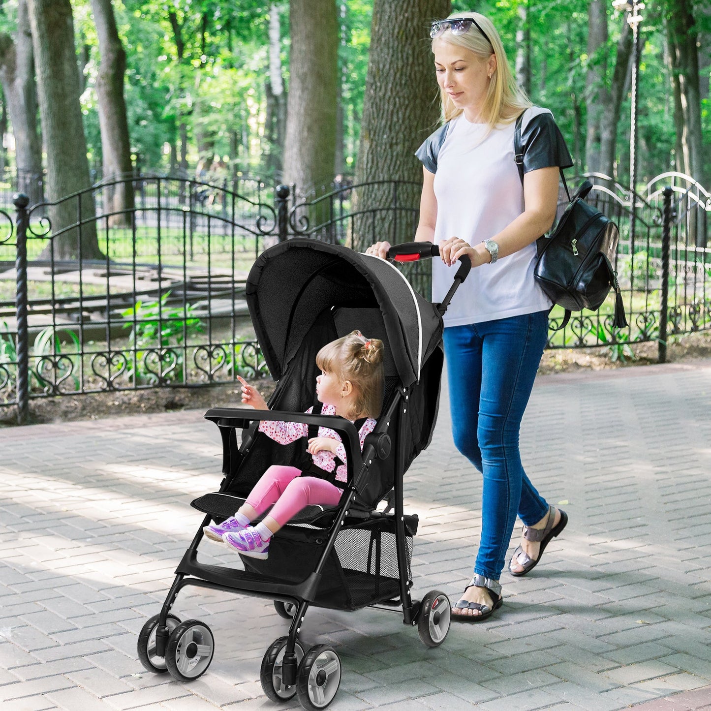 Carrito de Viaje Premium para Niños Pequeños con Capota - Negro