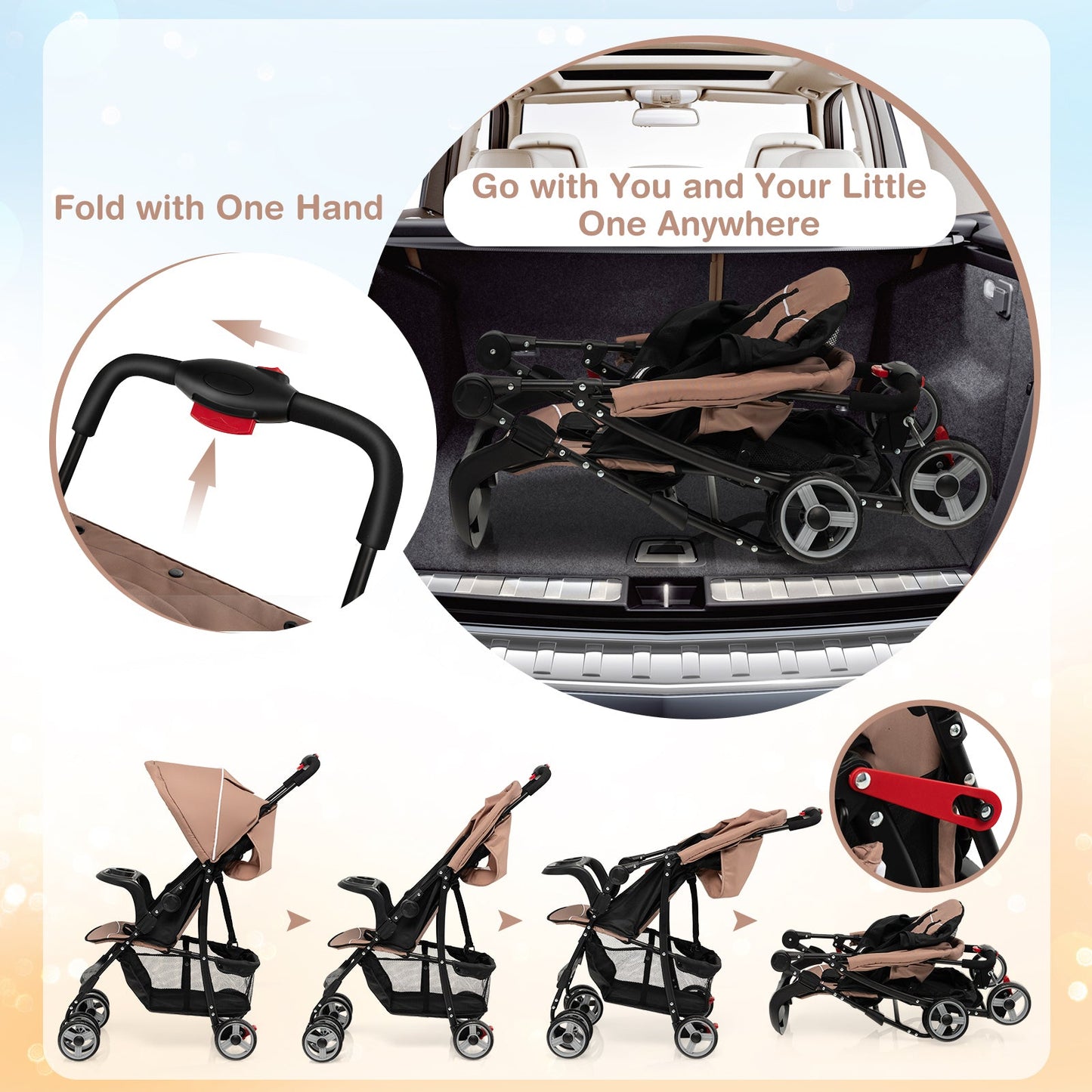 Carrito de Viaje Premium para Niños Pequeños con Capota - Café