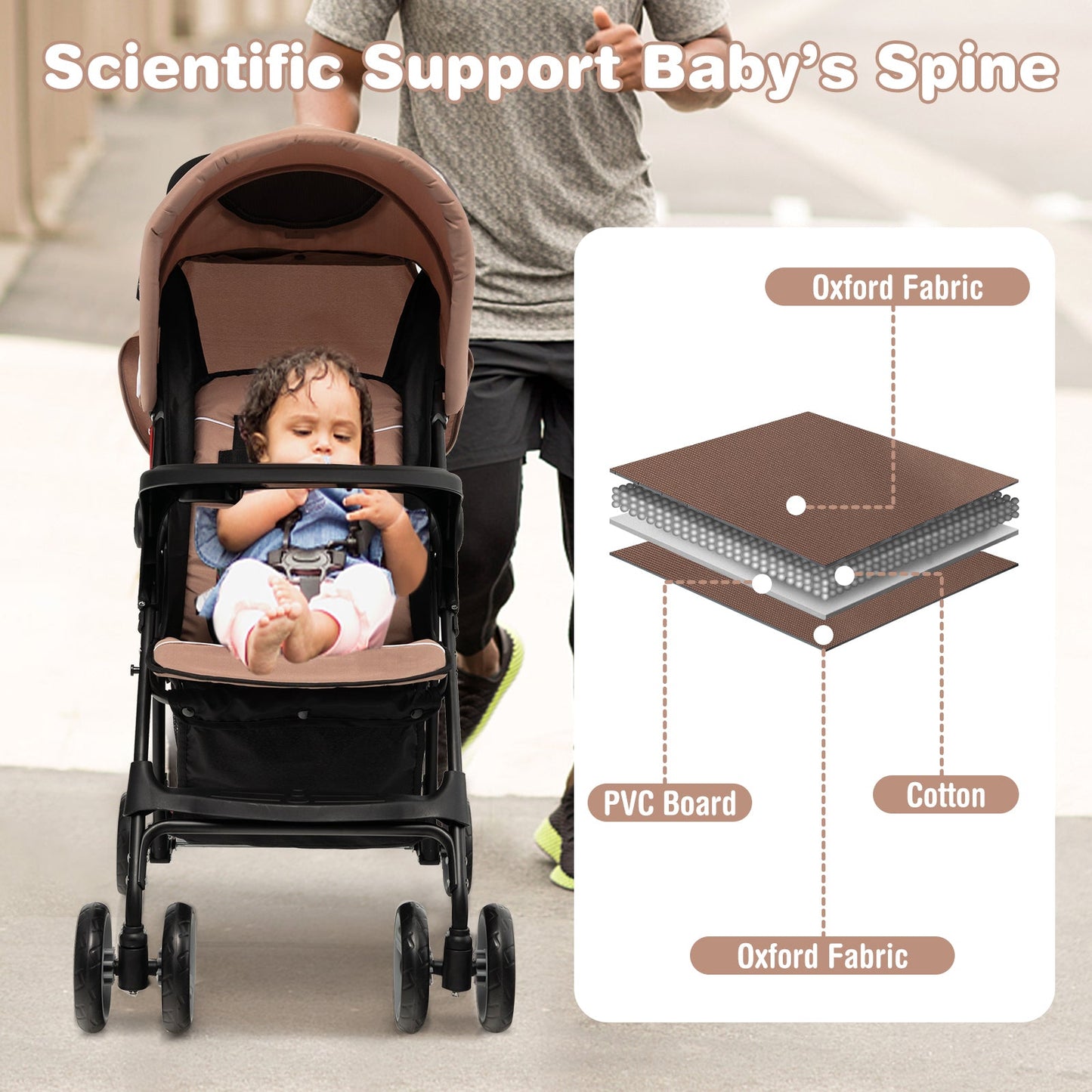 Carrito de Viaje Premium para Niños Pequeños con Capota - Café